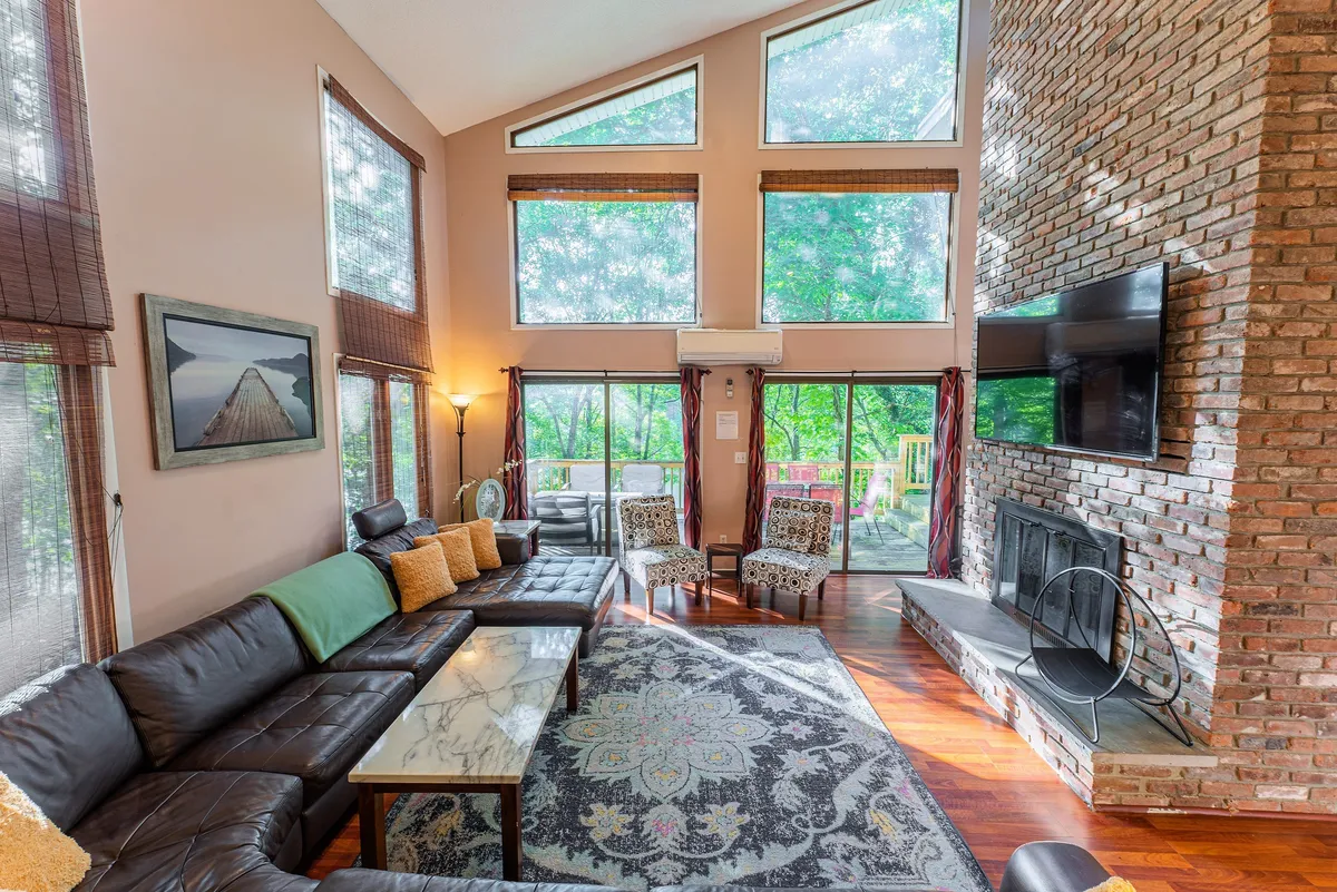 Main level living room with fireplace