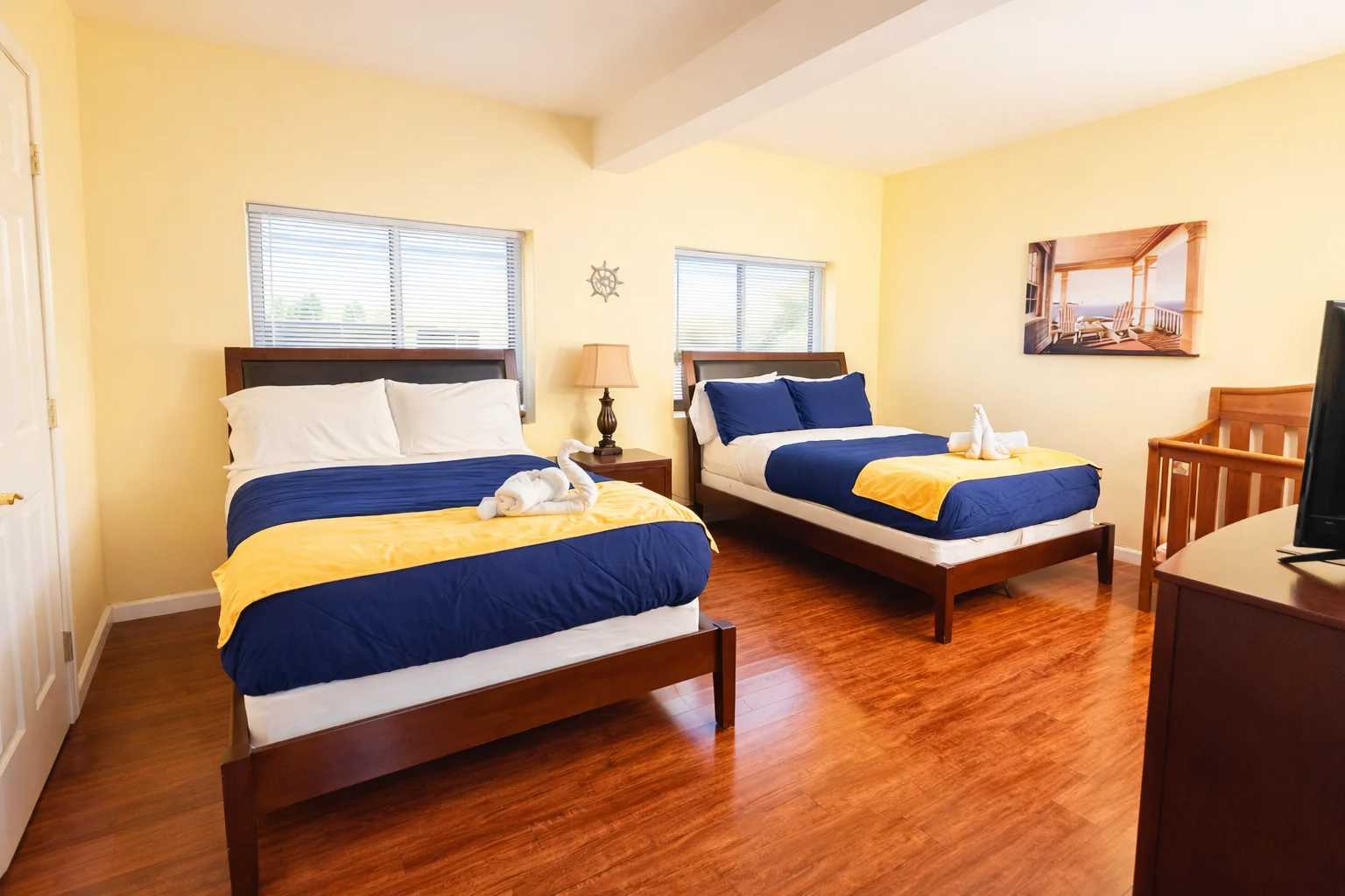 Lower level bedroom with two full beds